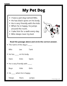 First Grade Reading Comprehension - My Pet Dog