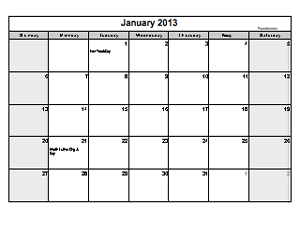 2013 Calendar in Word