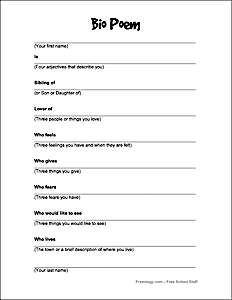 Bio Poem Template - Freeology