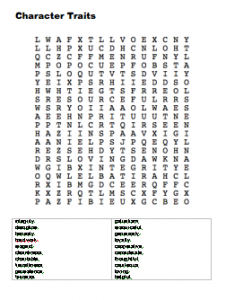 character traits word search