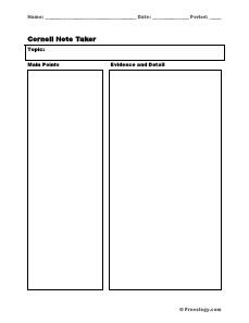 College Note Taking Template, Instant Download PDF