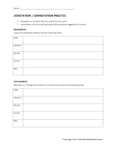 denotation connotation practice worksheet
