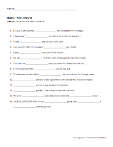 there their they're worksheet